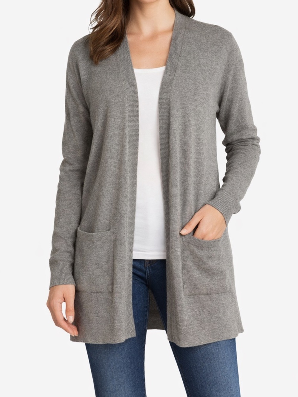 Eddie Bauer Gray Open Cardigan Sweater Cotton Lightweight Pockets M